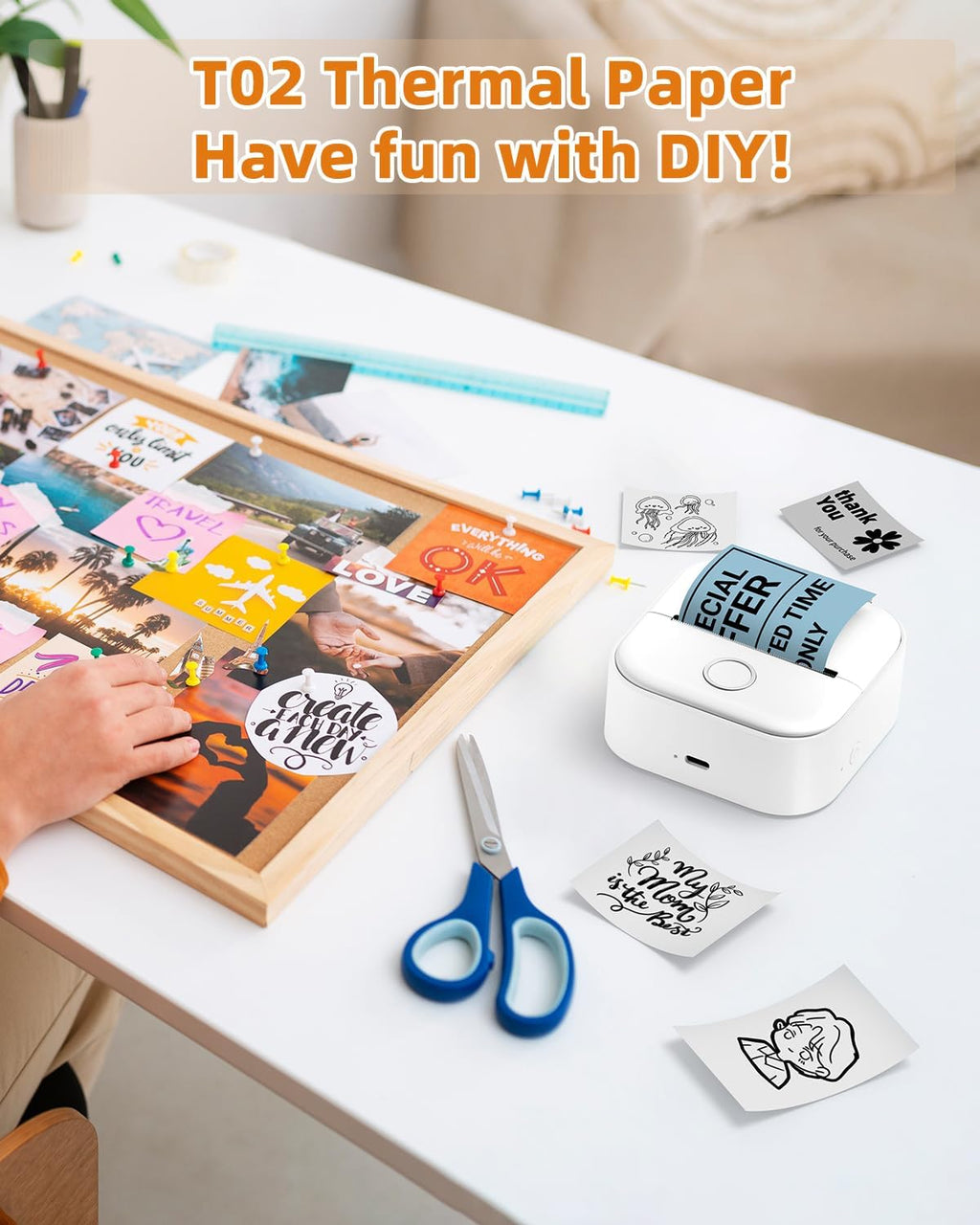 Phomemo 50mm T02 M02 White Thermal Sticker Paper, 3Rolls | Labels Sticker Paper Receipt Printer Paper, For T02 M02 M02X S002 AHM2 X6 D21 Mini Sticker Printer