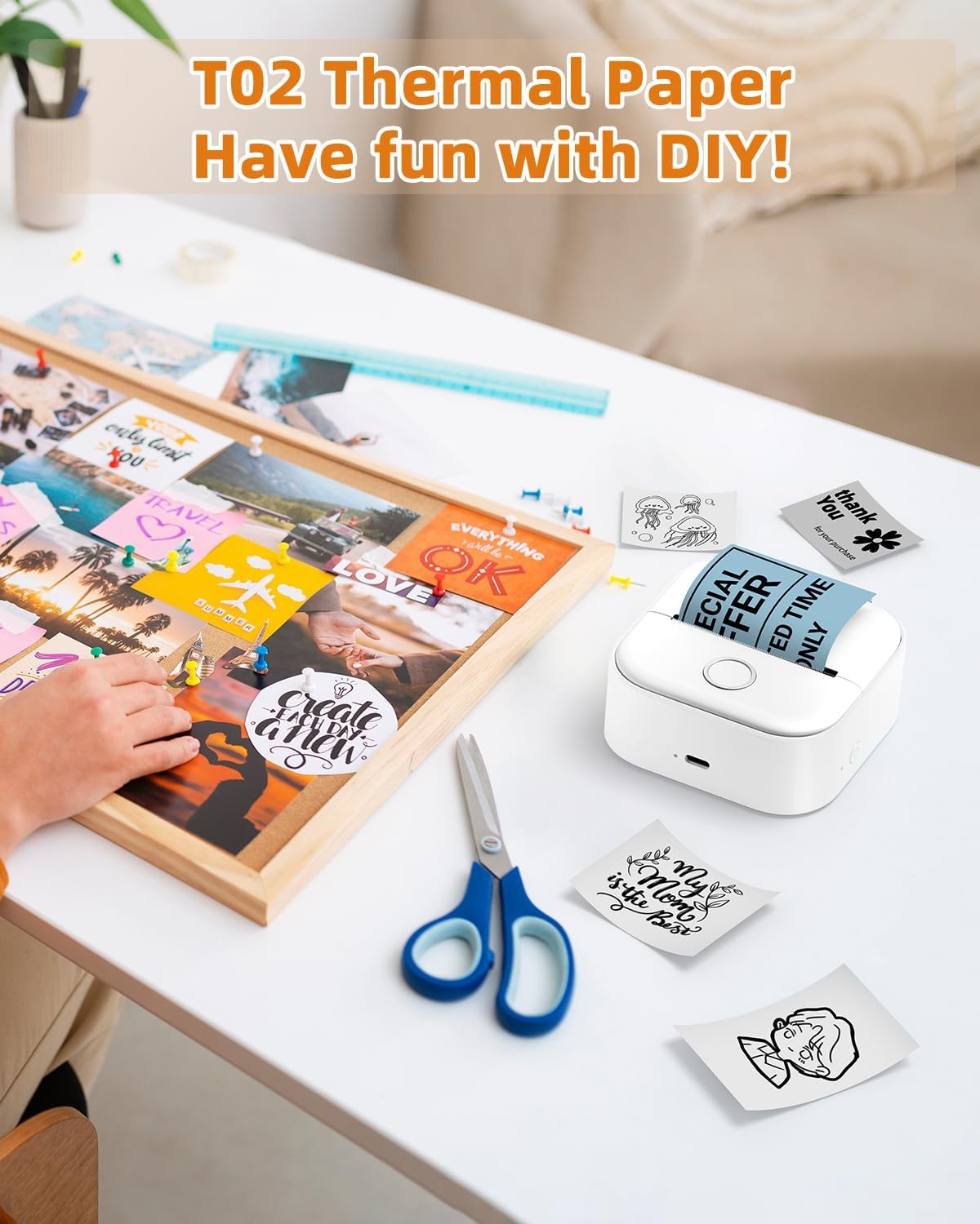 Phomemo 50mm T02 M02 White Thermal Sticker Paper, 3Rolls | Labels Sticker Paper Receipt Printer Paper, For T02 M02 M02X S002 AHM2 X6 D21 Mini Sticker Printer