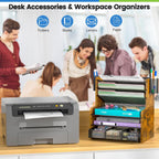 daoutime 6-tier mesh desk organizer with drawer, wooden, package contents