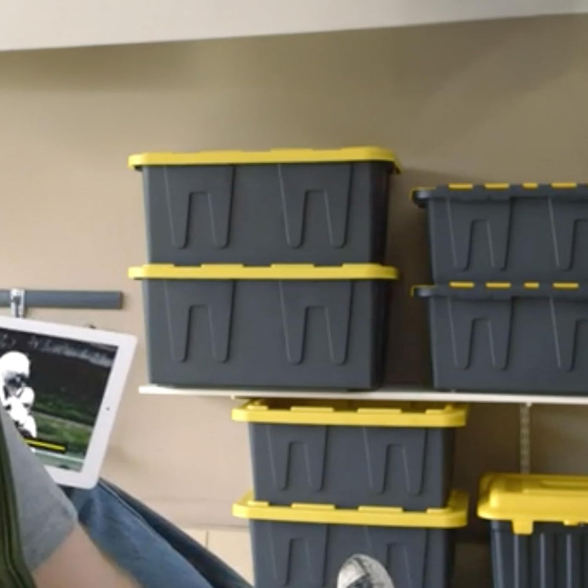 homz durabilt plastic storage bins with lids, 15, front angle view