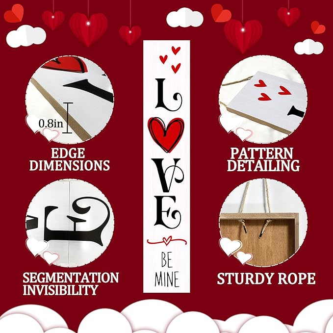 Valentine’s Day Porch Sign 47.2" Wooden “Love Be Mine” Hanging Signs, Romantic - Image 3