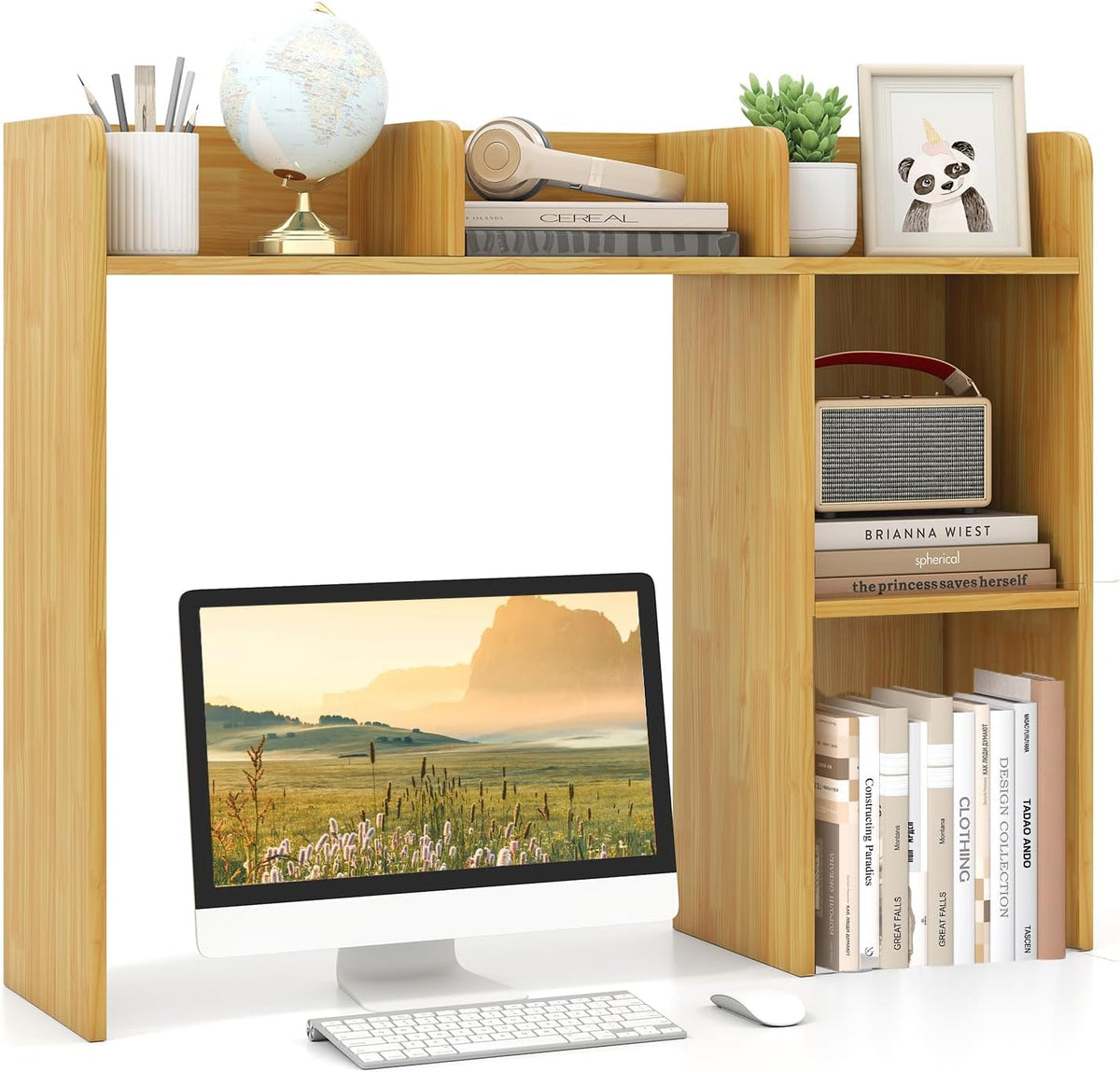 Desktop Bookshelf, 3-Tier Wood Countertop Bookcase with 5 Shelves, Desk Hutch...