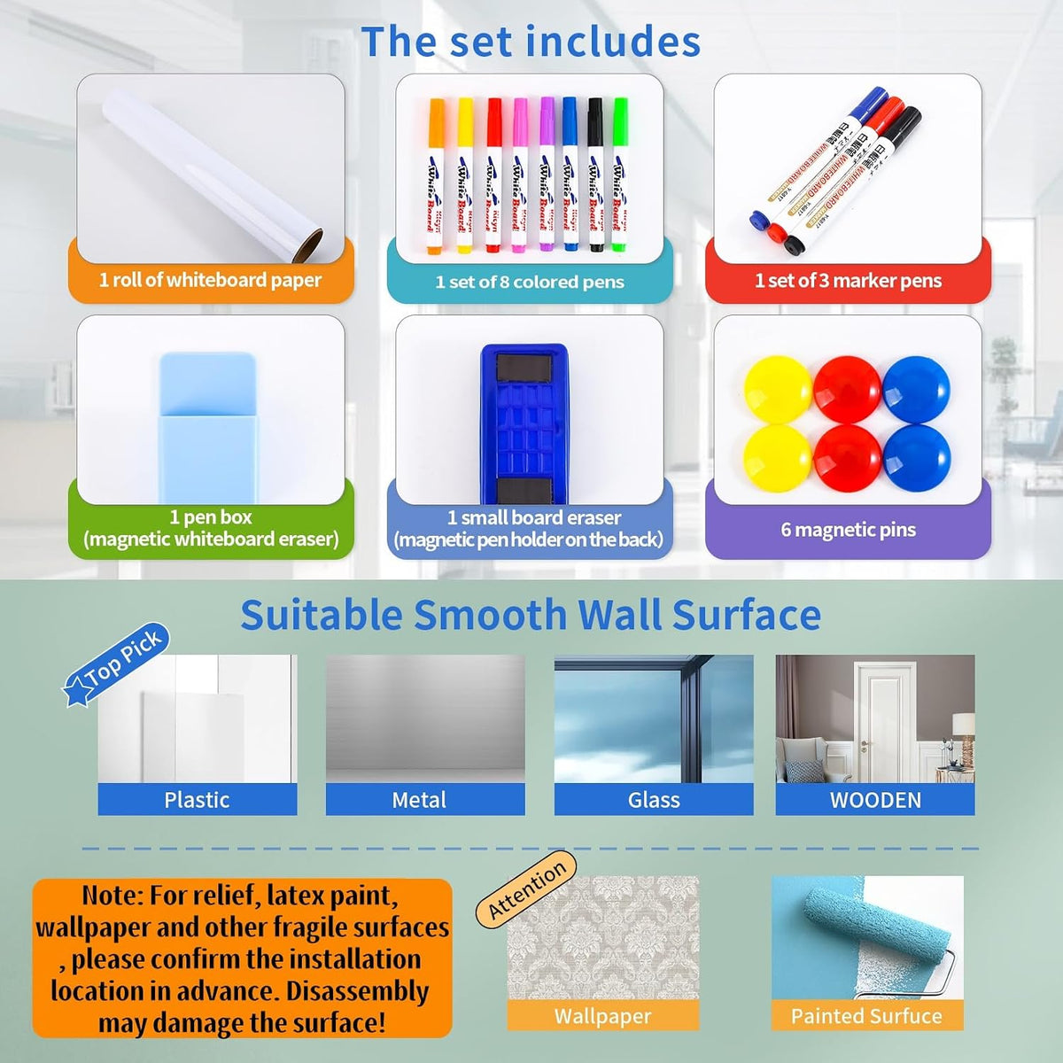 Medium Whiteboard 42"x24" – Peel & Stick, Kitchen Home Office
