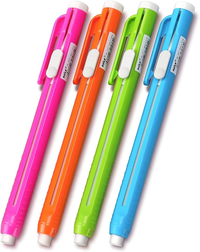 Retractable Mechanical Eraser Pen, Pen-Style Erasers Assorted Color, 4 Pack by Tamaki