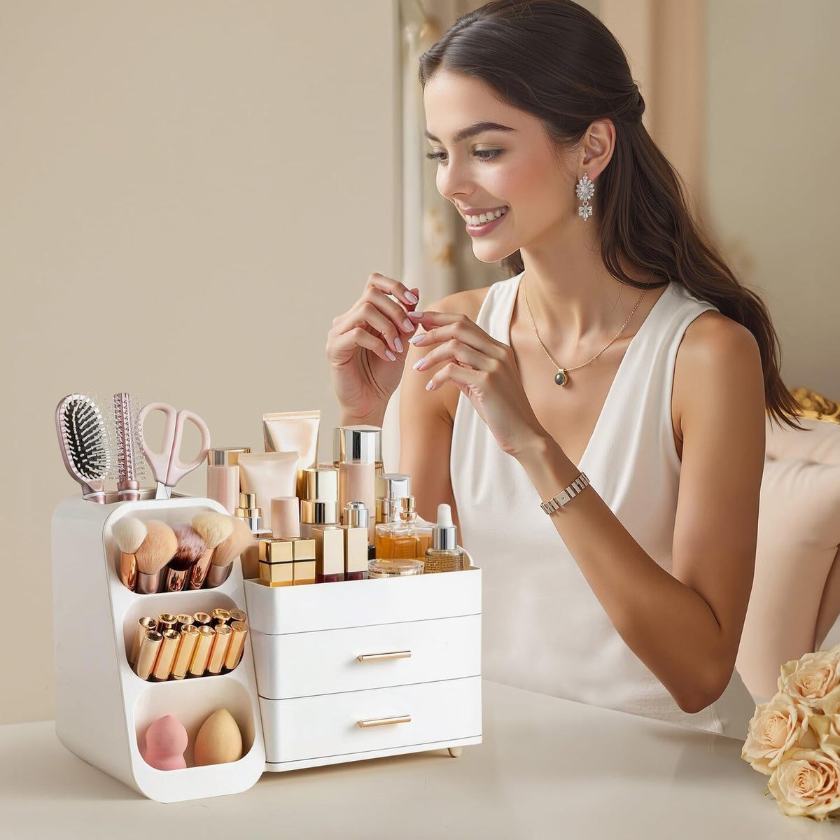 hblife makeup organizer with brush holder for vanity, package contents