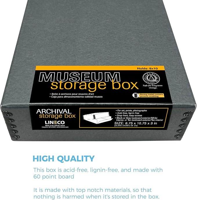 Lineco Museum Archival Storage Box, 8.75x10.75x3 in. Drop Front Design. - Image 9