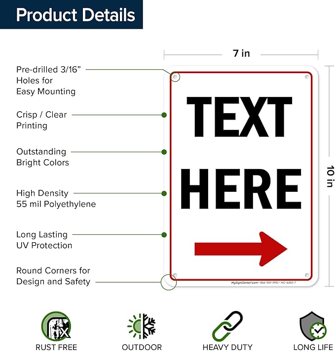 Custom Arrow, Custom Directional Sign, Right Arrow, 7x10 Inches, 55 mil thick - Image 6