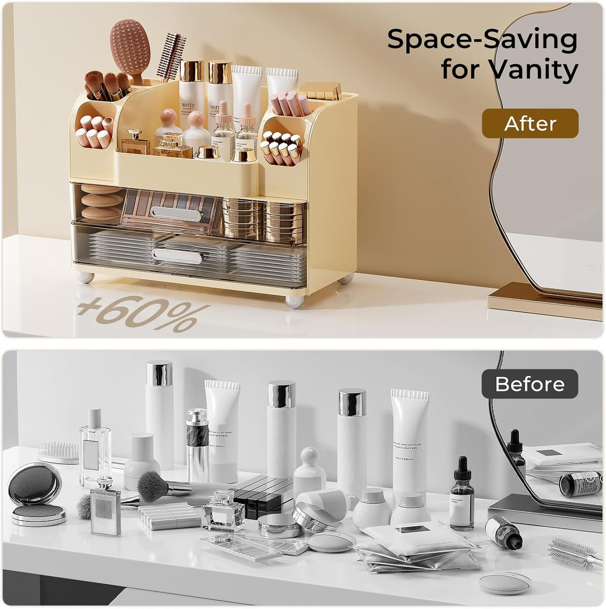 UFORU Makeup Organizer Countertop with 2 Large Drawers for Vanity Bathroom