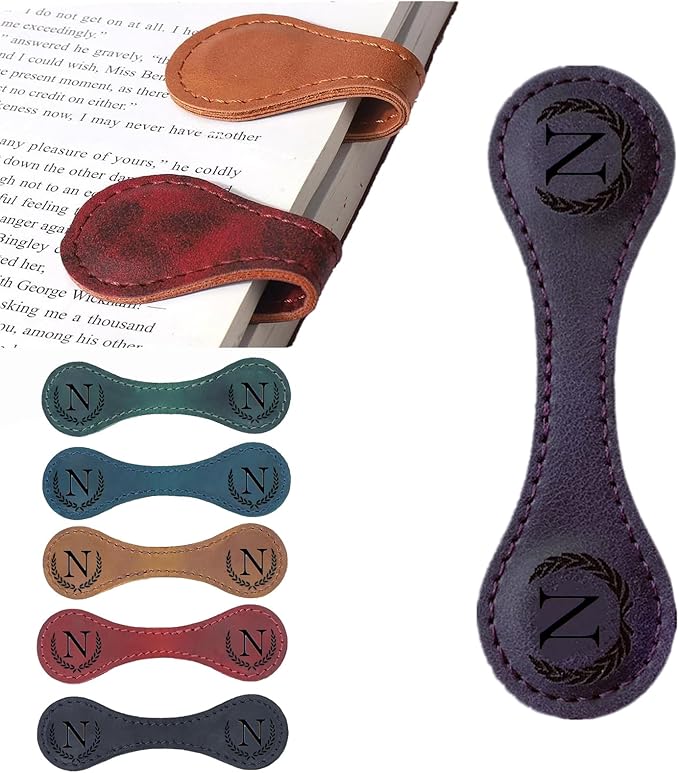 Personalized Magnetic Leather Bookmark, 26 Letters Custom Leather Bookmarks by Artlaza