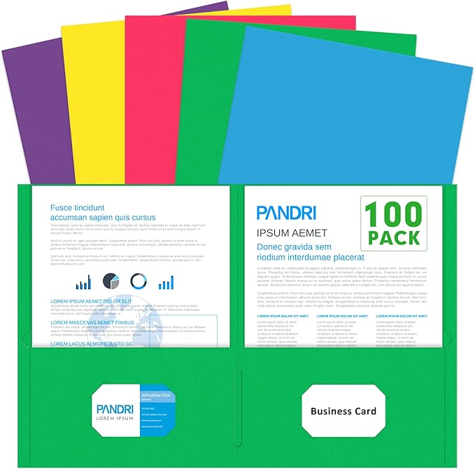 Two Pocket Folders, PANDRI 100 Pack 2 Pocket Folders, Letter Size Paper File by PANDRI