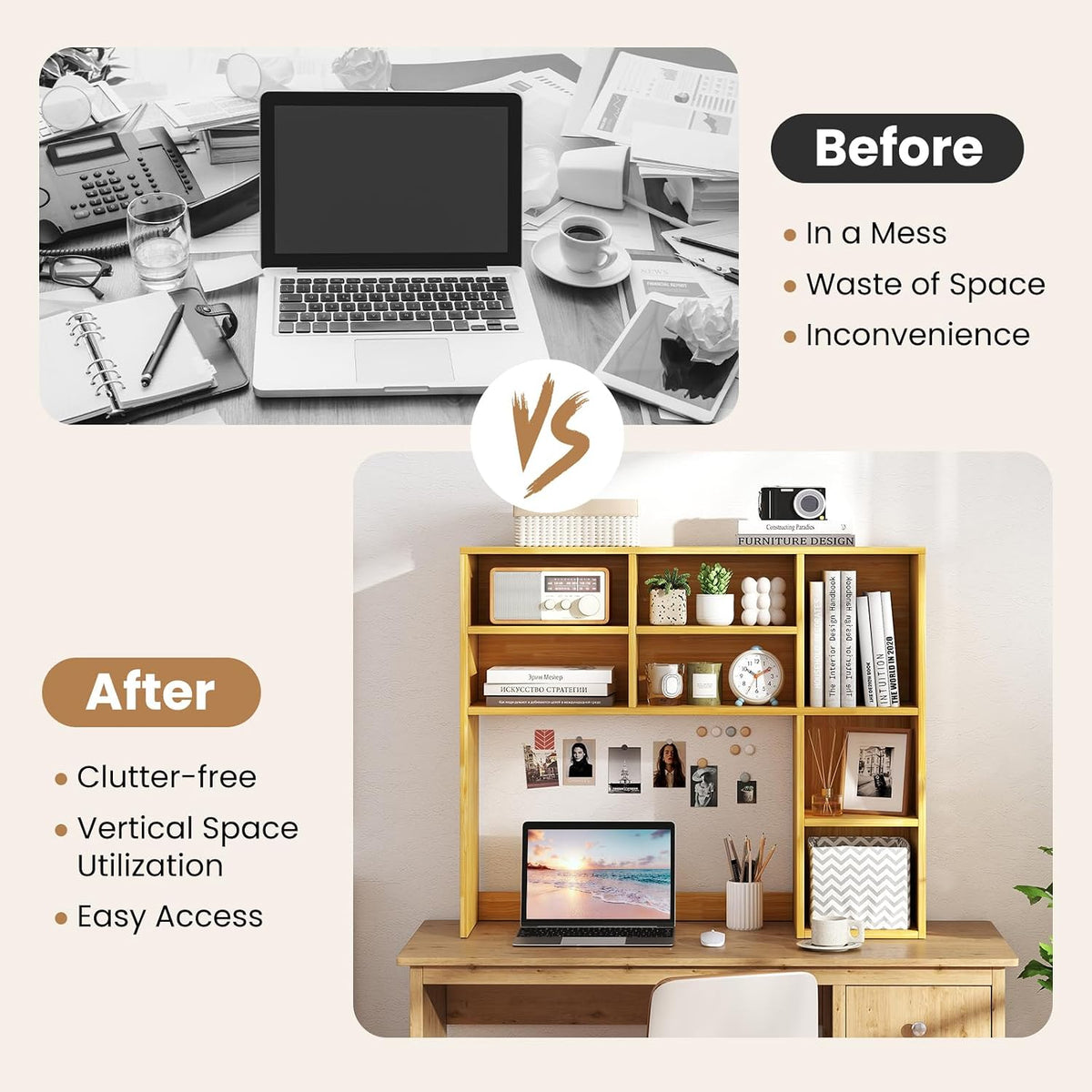 GOFLAME 7 Cubes Desktop Bookshelf, 37” Desk Organizer Shelf with 3 Adjustable...