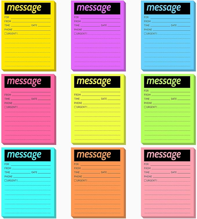 Geyee 9 Pieces Telephone Message Sticky Notes Pads 4 x 5 Inch Assorted Neon by Geyee
