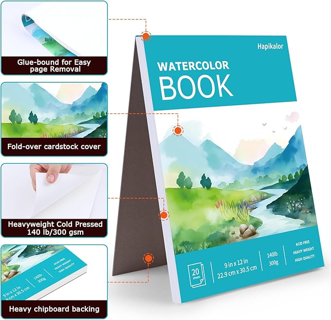 Hapikalor 3-Pack 9"x12"Watercolor Paper Pad, Bulk College Essentials, Teacher - Image 7
