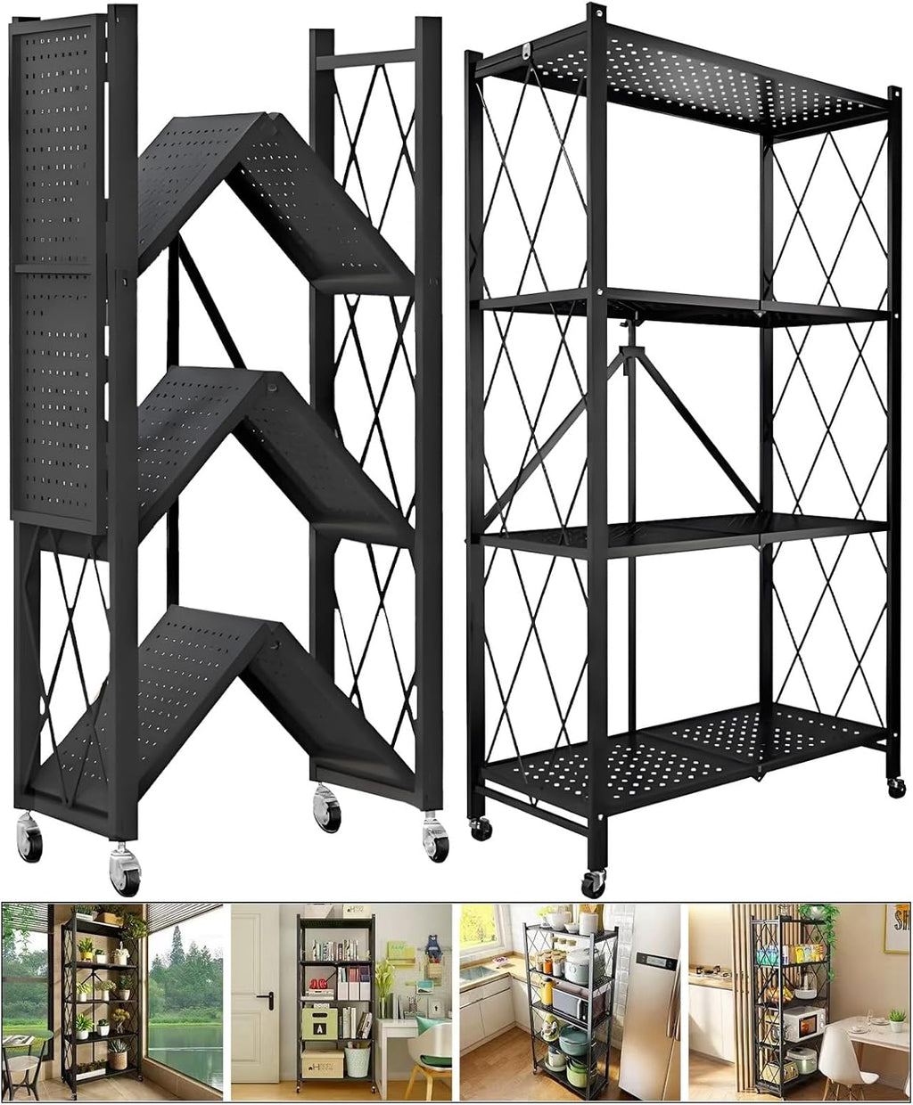 kitchen garage metal shelves, storage shelves organizer, foldable showing dimensions