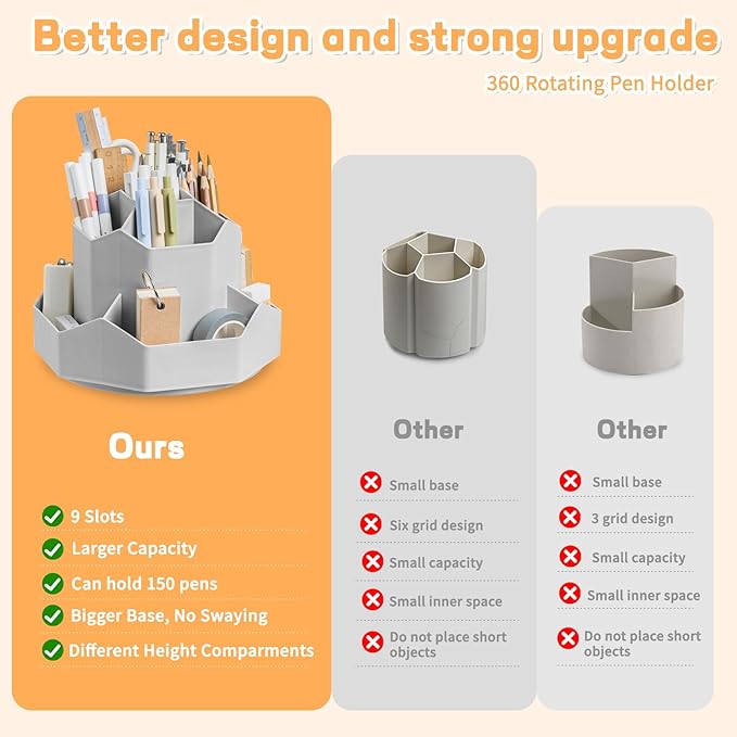 Cayxenful Pencil Pen Holder for Desk, 9 Slots 360 Degree Rotating Desk - Image 3