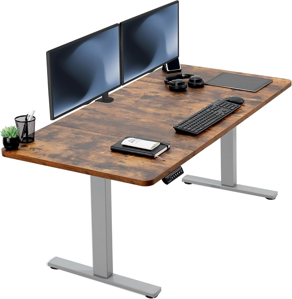 VIVO Electric 60 x 30 in Rustic Standing Desk, Memory Height Adjustment