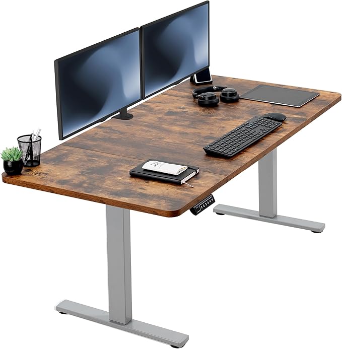VIVO Electric 60 x 30 in Rustic Standing Desk, Memory Height Adjustment by VIVO
