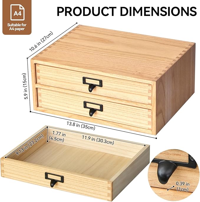 Kirigen Natural Wood Desktop Storage Cabinet -Shallow Type Drawers - Image 2