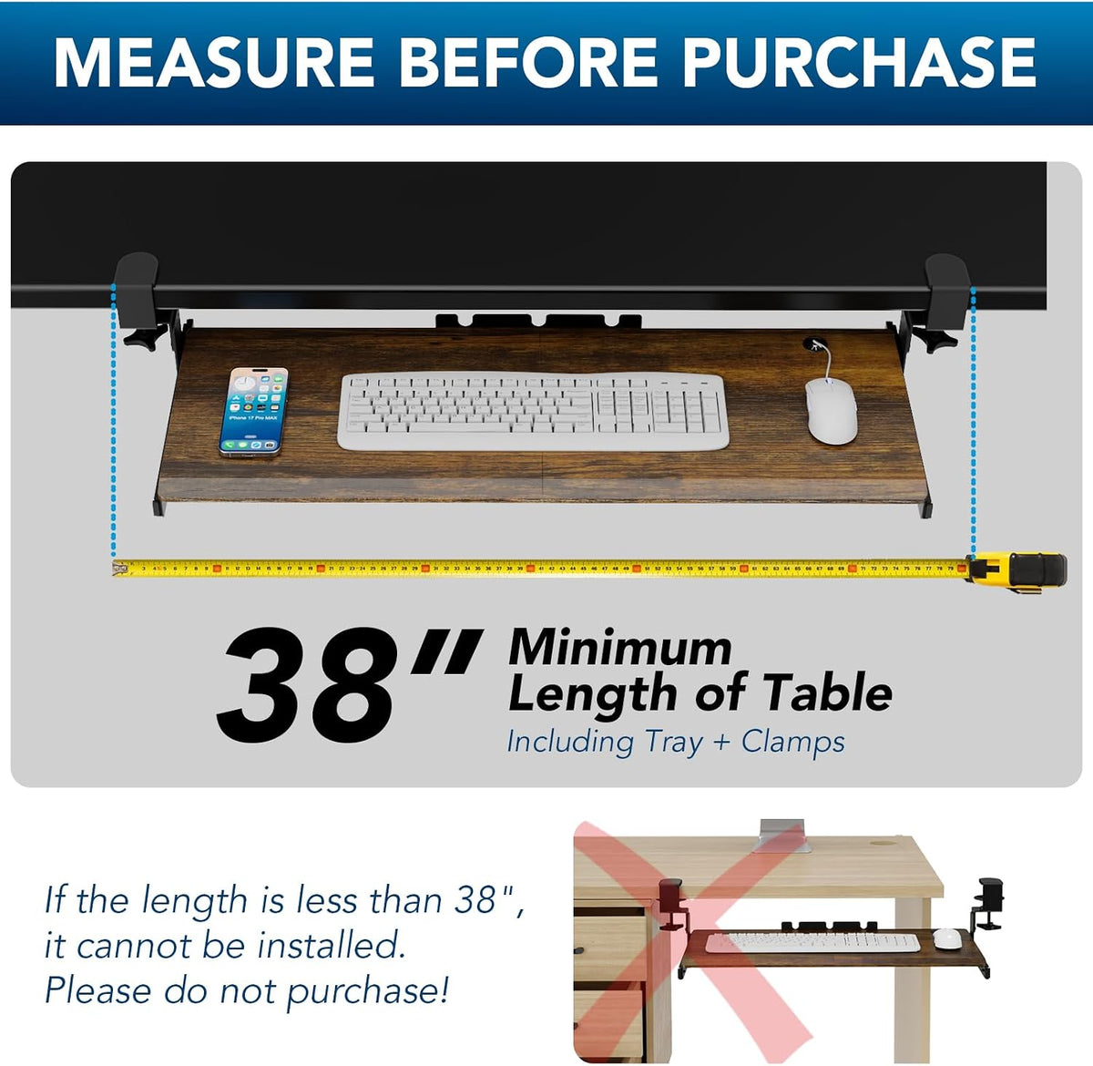 AX WABER Keyboard Tray Under Desk Pull Out with Extra Sturdy C Clamp Mount Sy...