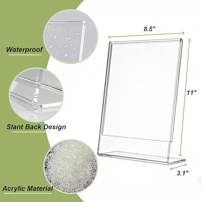 SVOPY 6 Pack Acrylic Sign Stand Holders, 8.5 x 11 Clear Plastic L Shape Table - Image 3