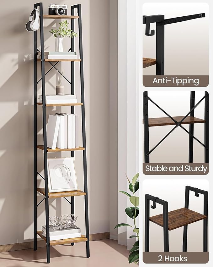 Hzuaneri Ladder Shelf, Bookshelf Bookcase, Freestanding Corner Storage Shelve - Image 6