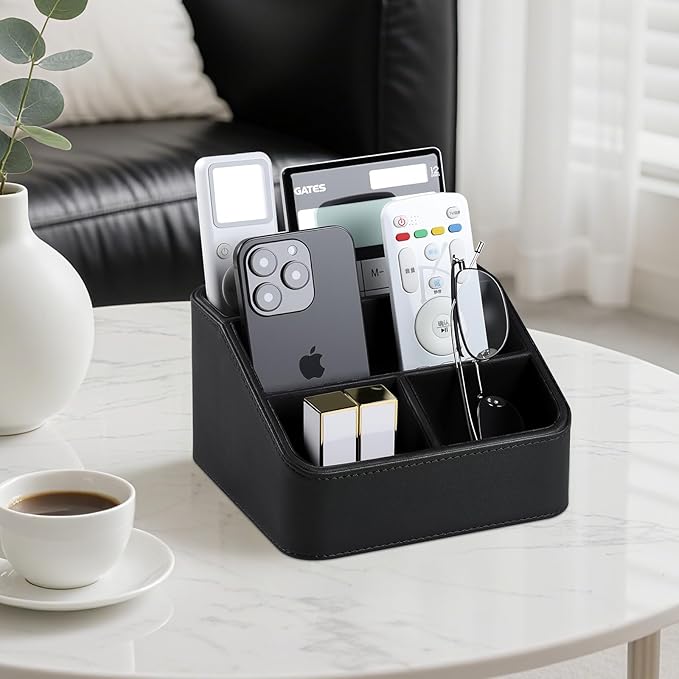 MEIBOOCH Remote Control Holder, PU Leather Small Desk Organizer - Image 2