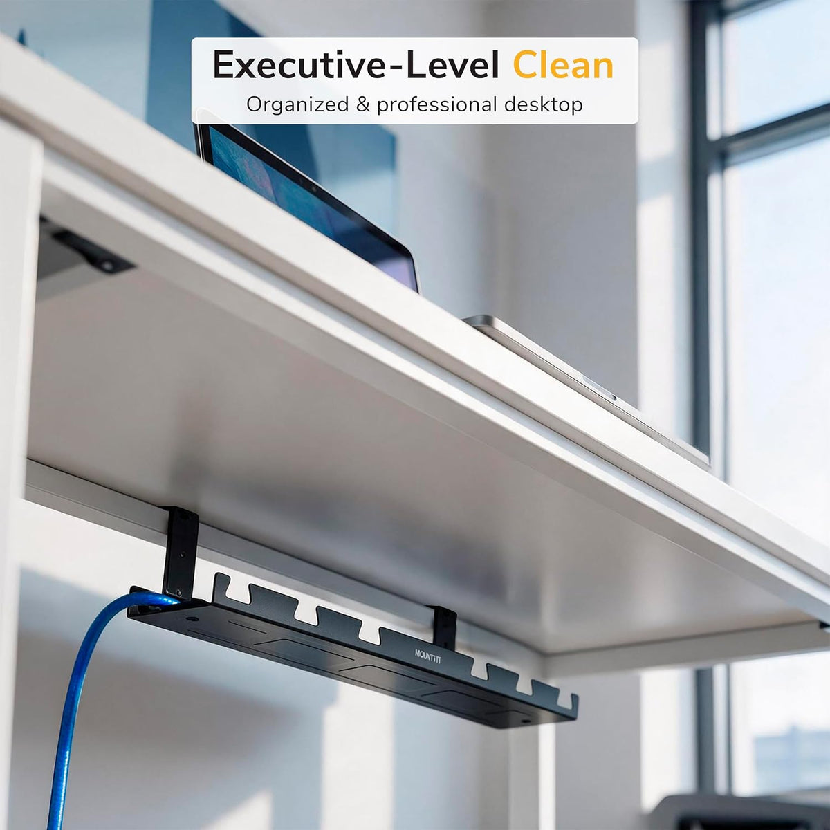 Mount-It! Premium Under Desk Cable Management Tray – 23" Heavy-Duty Stee...