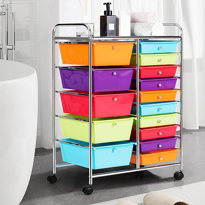 HAPPYGRILL 15-Drawer Rolling Cart, Storage Carts - Image 3