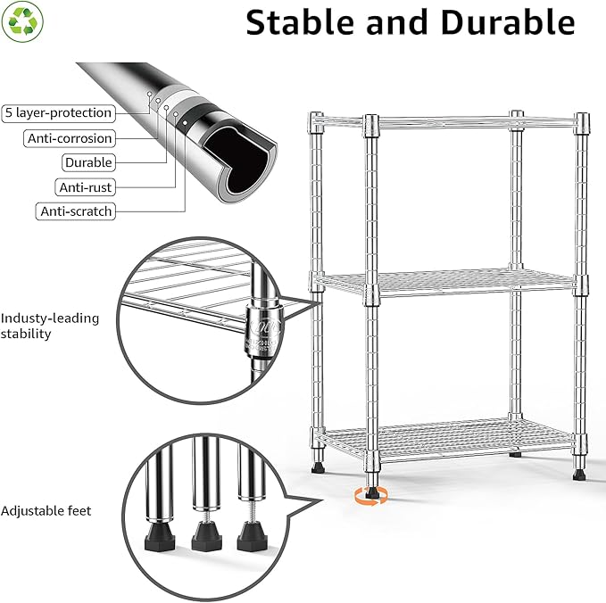 M MZG 450 lbs Wire Storage Shelving 3-Tier Utility Shelving Unit Steel - Image 4