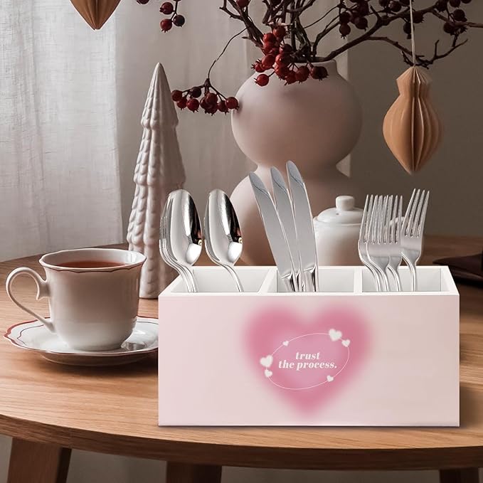 URLLUAE Preppy Pink Heart Aura Inspirational Wooden Pen Pencil Holder - Image 4