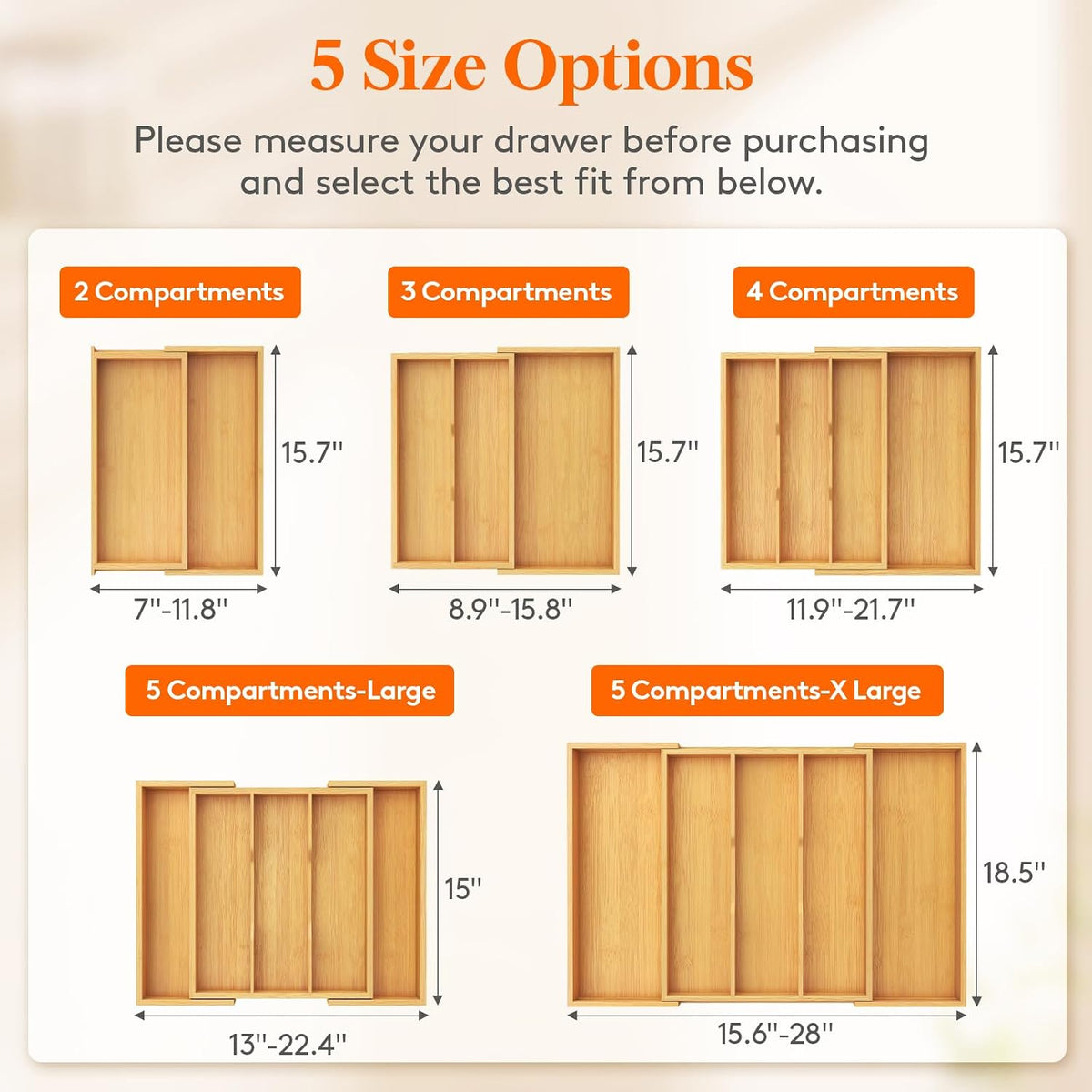 Lifewit Bamboo Utensil Organizer for Kitchen Drawer, Cooking Utensil Tray