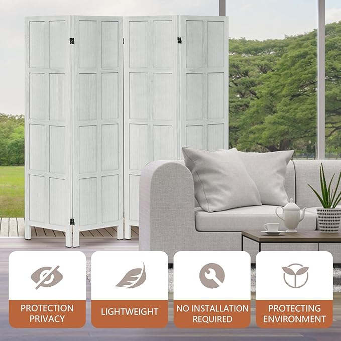 Leesinwing Wood Room Divider 4 Panel Folding Privacy Screen, Classic 5.6Ft - Image 7