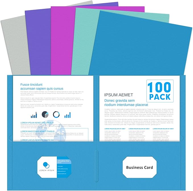 Two Pocket Folders, PANDRI 100 Pack 2 Pocket Folders, Letter Size Paper File by PANDRI