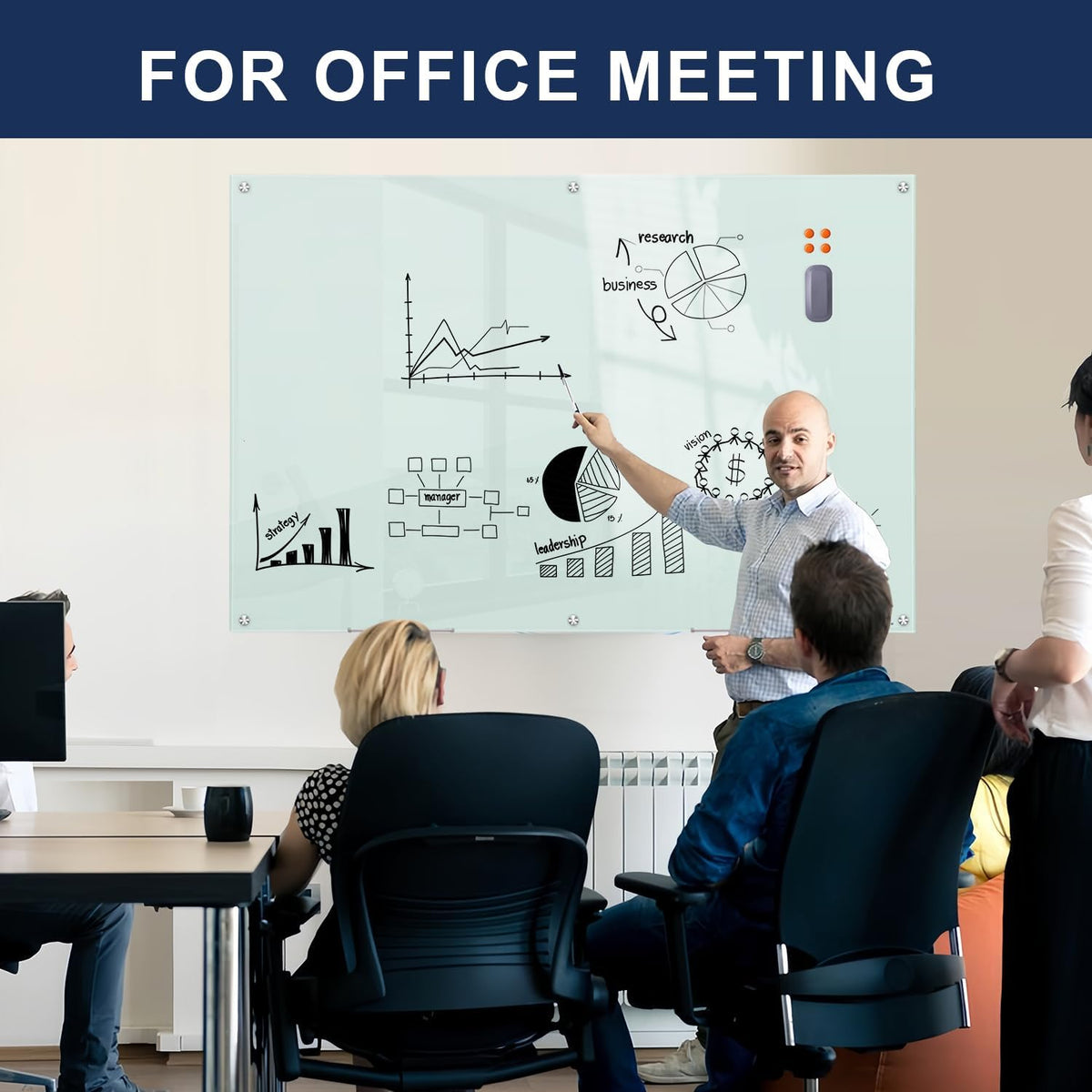 TSJ OFFICE White Board for Wall - 72" x 48" White Glass Board 6 X 4 FT