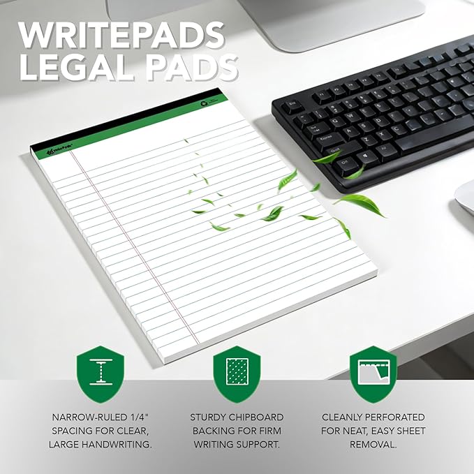 KAISA White Legal Pads Writing Pads Recycled Paper 5"x8" Narrow Ruled Lined - Image 3