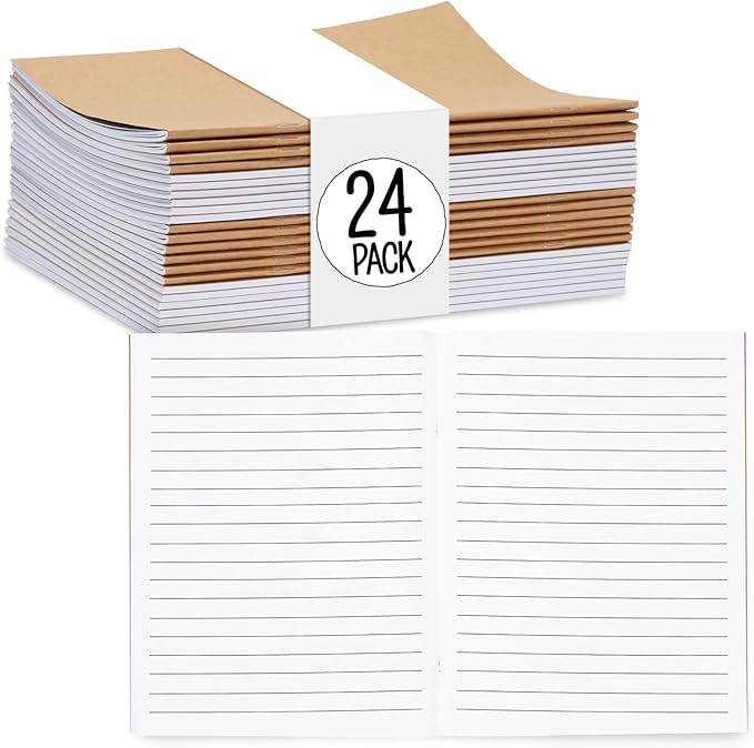 Lined Kraft Journals Bulk Set, 24 Pack 8.5x11 Inch, 48 Pages Each – A4 Writing by PaperJunkie