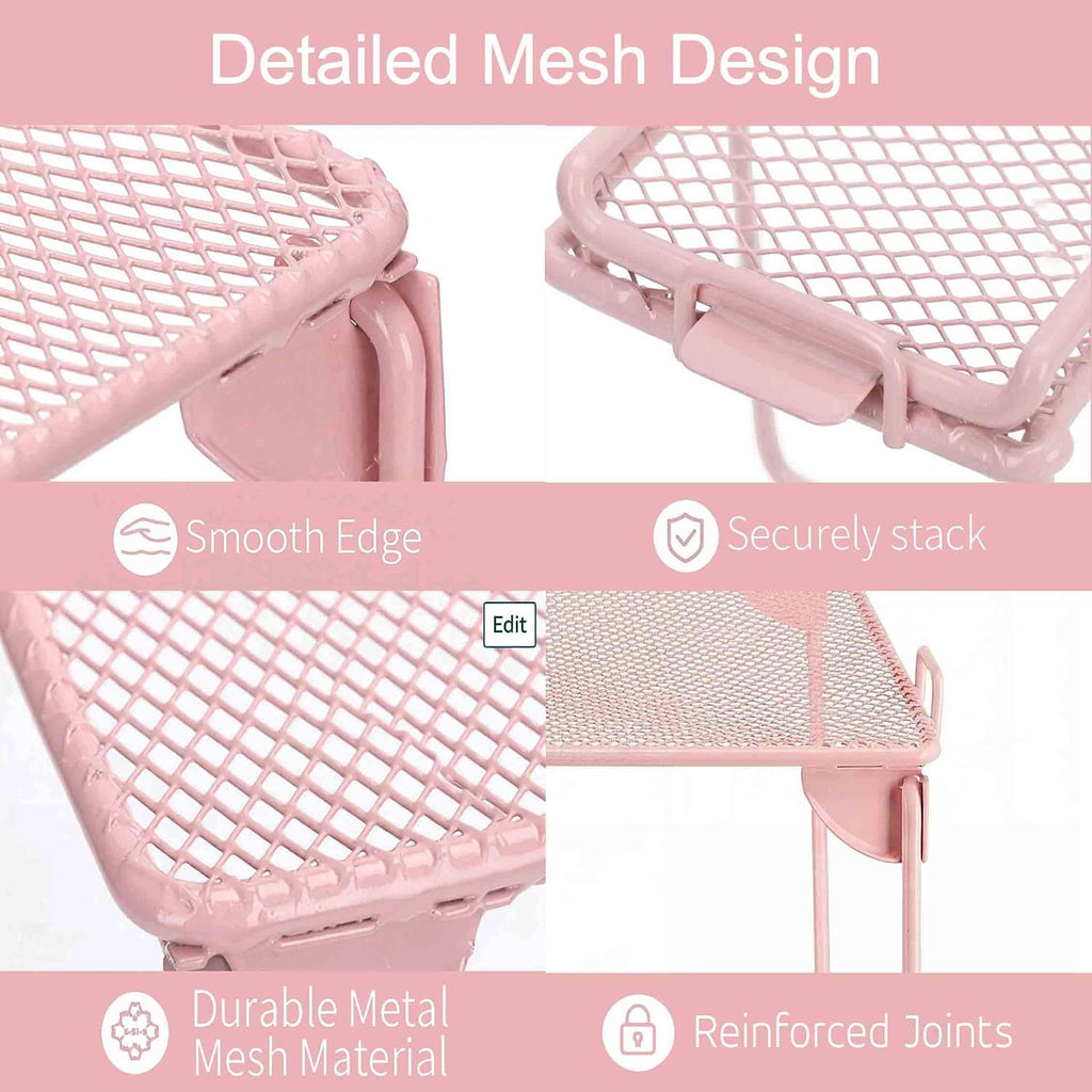 Neudeco Pack 2, Mesh Locker Shelf, Stackable Extra Tall Locker Organizer, Collapsible and Metal Build, Fits Standard Size School Locker, Suitable for Work, Kitchen, Bathroom (Pink)