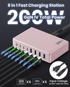 200W USB C Charger Block, GaN IV Charging Station 8 Ports, QC4.0 Fast Charging - Image 2
