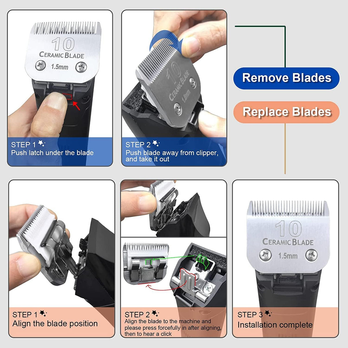 Detachable Ceramic Pet Blades Compatible with Andis & Oster A5 Grooming