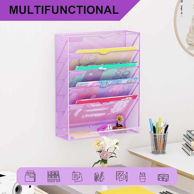 GDINDINFAN Hanging Wall File Organizer 6 Tier Wall Mounted Mail Paper Folder - Image 6