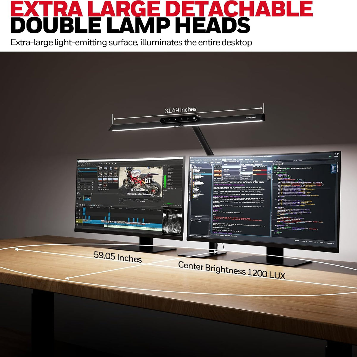 honeywell hj1bk eye-caring 1200lm led architect desk lamp, side view