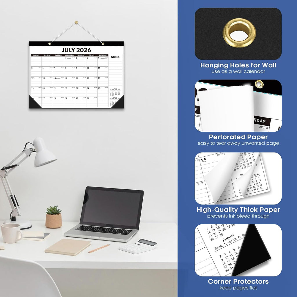 3 Pack of Desk Calendar 2026-2027, Jul 2026-Dec 2027, 17" x 12" | 18-Month Large Monthly Desktop & Wall Calendar for Home & Office Planning and Organization, Black