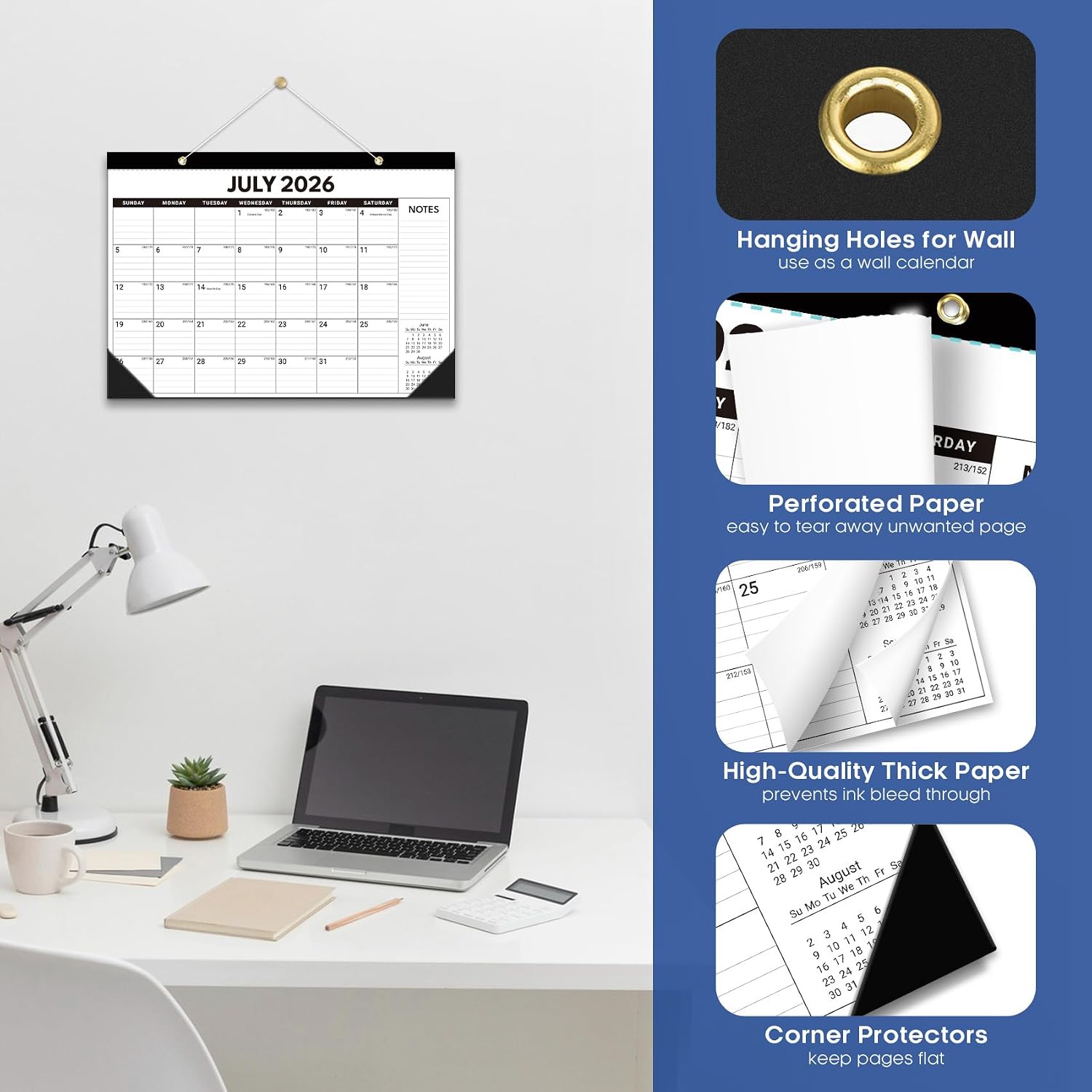 3 Pack of Desk Calendar 2026-2027, Jul 2026-Dec 2027, 17" x 12" | 18-Month Large Monthly Desktop & Wall Calendar for Home & Office Planning and Organization, Black