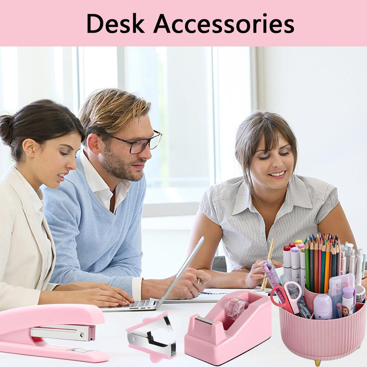 Office Supplies,Pink Desk Accessories,Desk Organizer,Stapler,Tape Dispenser,F...