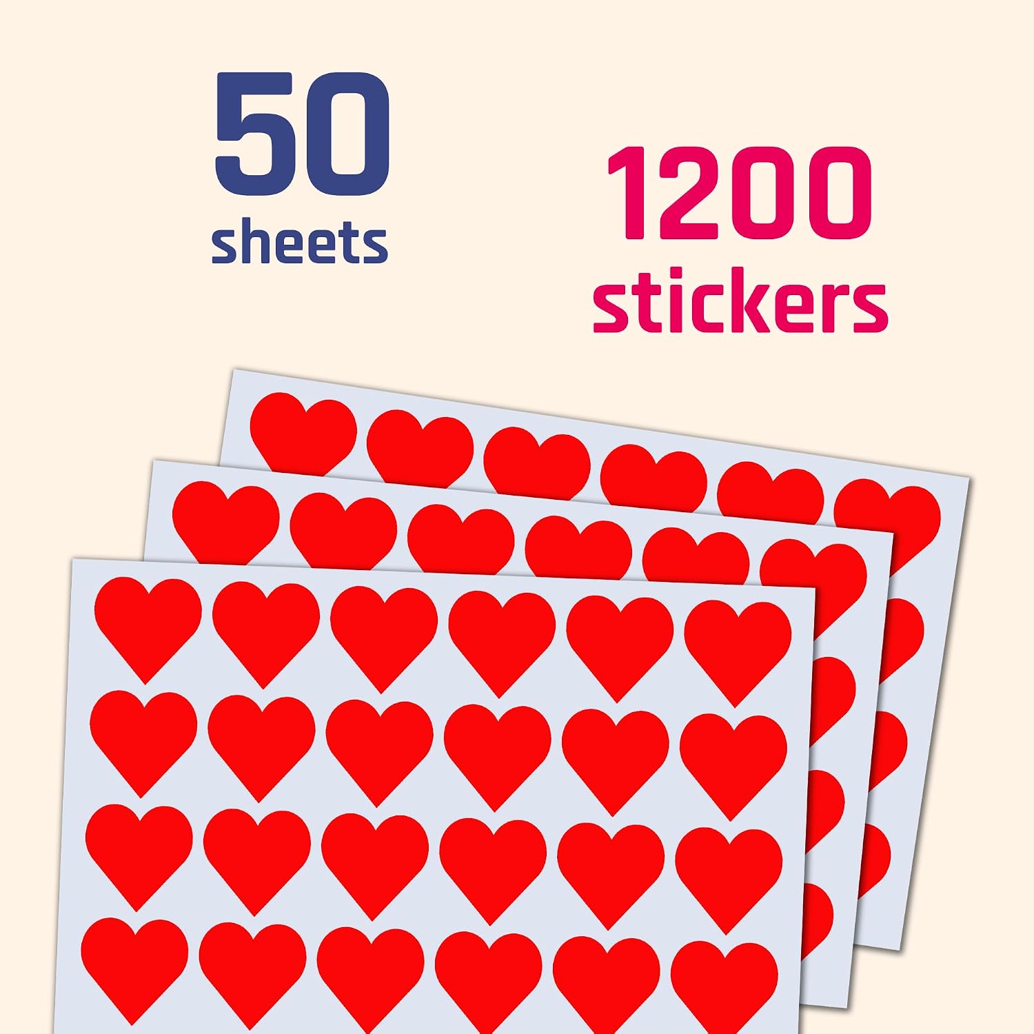 1200 Pack, 1" Red Heart Stickers Labels - 50 Sheets