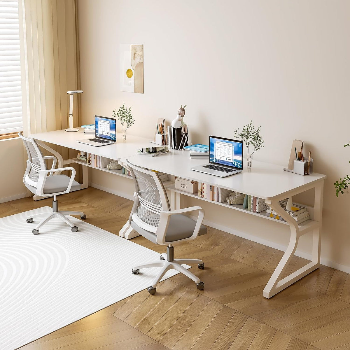 OSCHF 47.3-Inch Writing Desk with Storage Shelf, Warm White