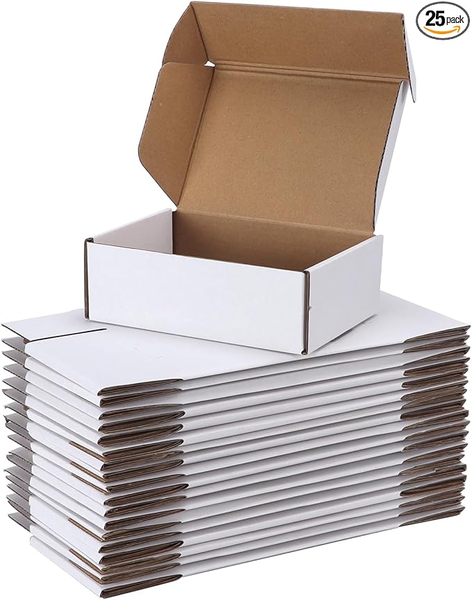 PHAREGE 6x4x2 inch Shipping Boxes Bulk 25 Pack White, Tab Lock Tuck Top Mailer by PHAREGE