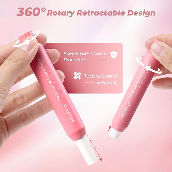 Nicpro 6 Pack Rotary Retractable Erasers, Soft TPE Twist Erasers in Cute - Image 5