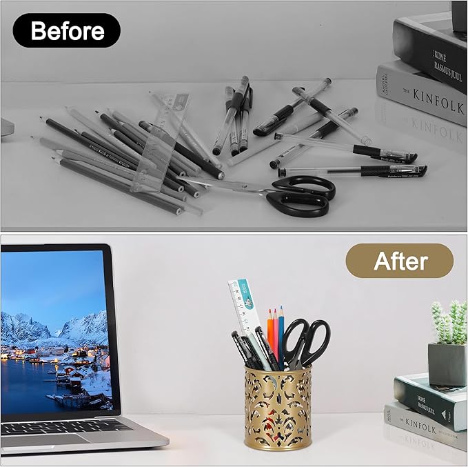 EasyPAG Gold Pen Holder for Desk, 2 Pack Round Pen Organizer, Brush Holder for - Image 4