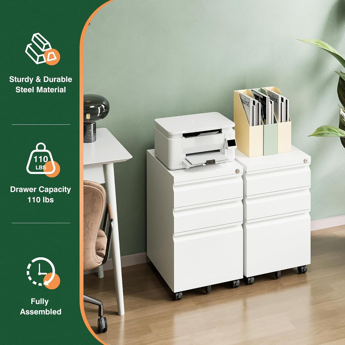 letaya 3 drawer mobile file cabinet with lock, view 9